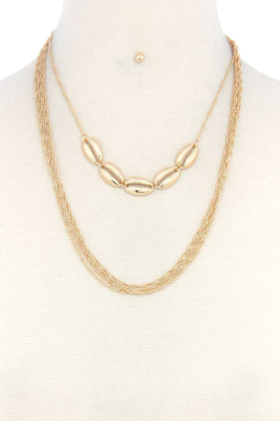 Coffee Bean Seashell Charm Metal Layered Necklace