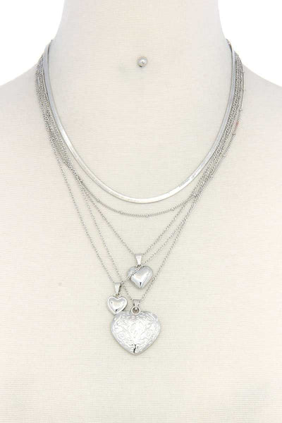 Heart Charm Layered Metal Necklace