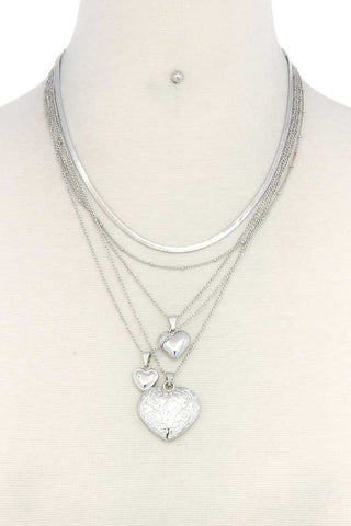 Heart Charm Layered Metal Necklace