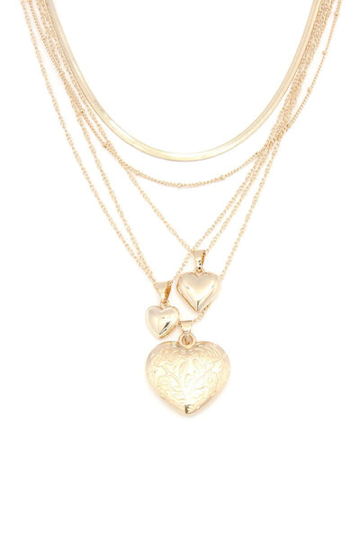 Heart Charm Layered Metal Necklace