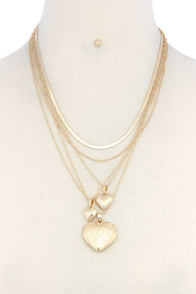 Heart Charm Layered Metal Necklace