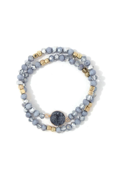 Faux Druzy Stone Beaded Stretch Bracelet
