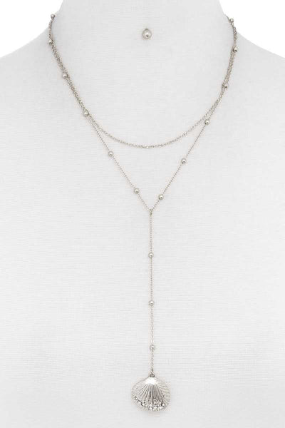 Designer Fashion Rhinestone Sea Shell Necklace And Earring Set