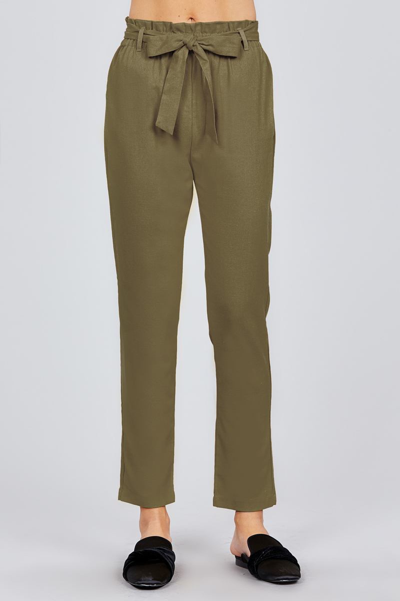 Paper Bag W/bow Tie Long Linen Pants
