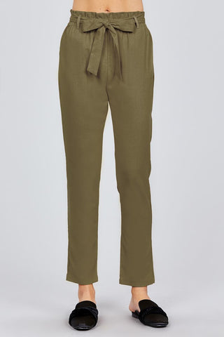 Paper Bag W/bow Tie Long Linen Pants