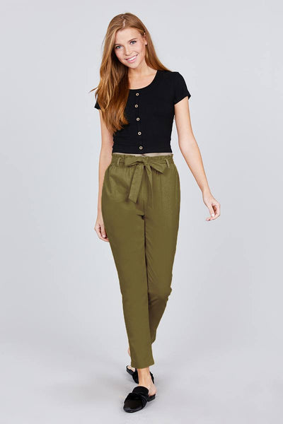 Paper Bag W/bow Tie Long Linen Pants