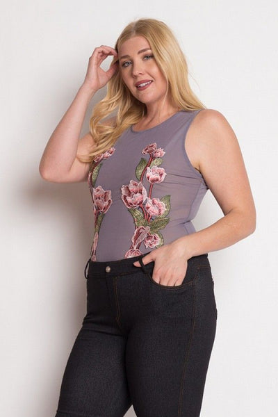 Floral Embroidery Mesh Bodysuit