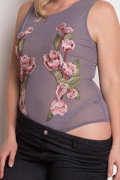 Floral Embroidery Mesh Bodysuit