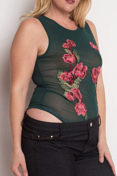 Floral Embroidery Mesh Bodysuit