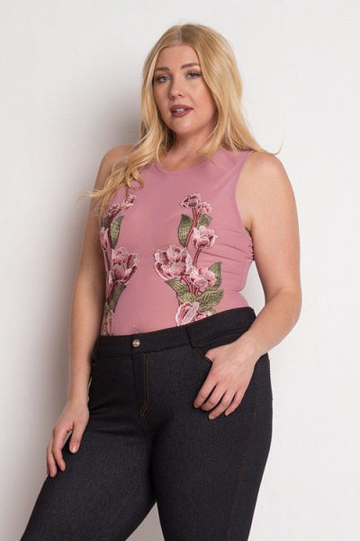Floral Embroidery Mesh Bodysuit