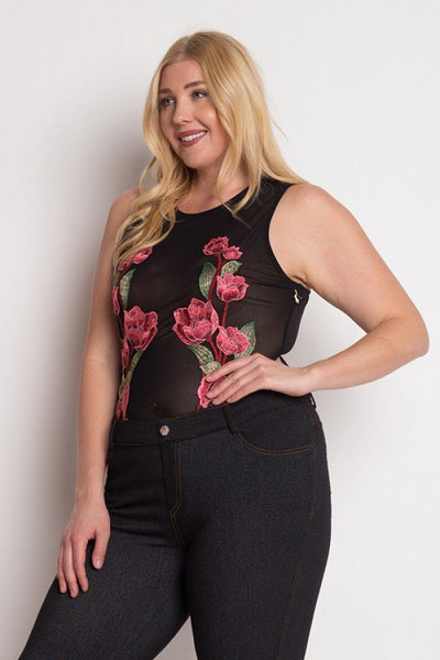 Floral Embroidery Mesh Bodysuit