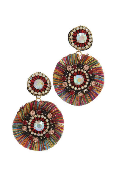 Double Circle Tassel Post Drop Earring