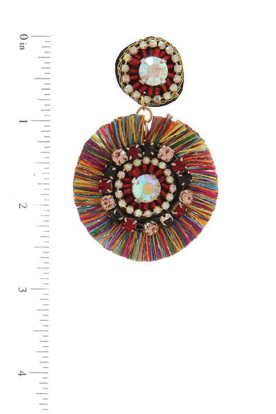 Double Circle Tassel Post Drop Earring