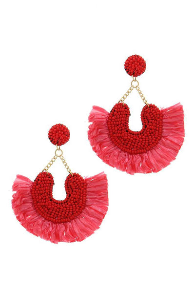 Beaded Fan Tassel Dangle Drop Earring