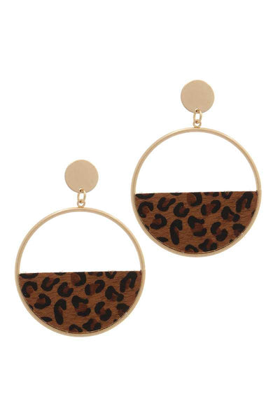 Half Animal Print Metal Post Drop Earring