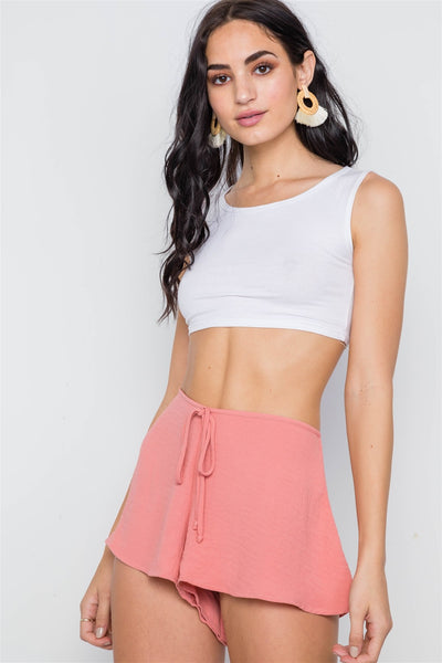 Mid-rise Light Crinkled Self Tie Shorts