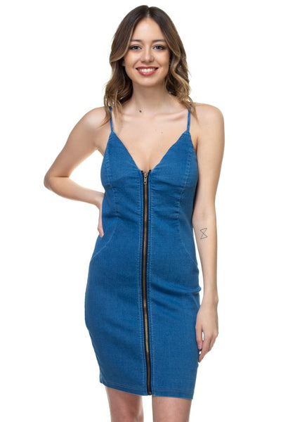 Denim Zipper Up Mini Dress