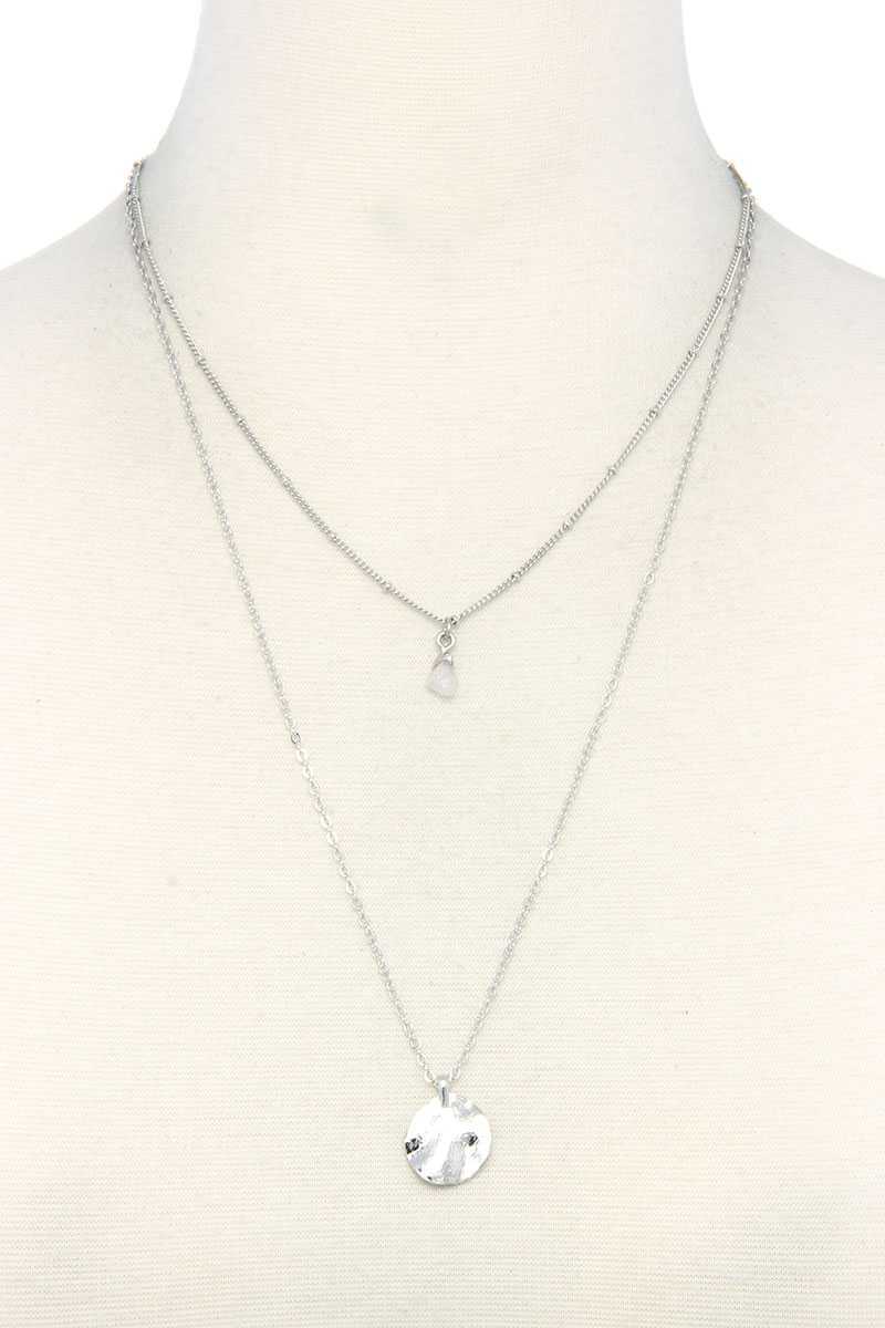 Hammered Circle Charm Layered Necklace