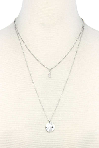 Hammered Circle Charm Layered Necklace