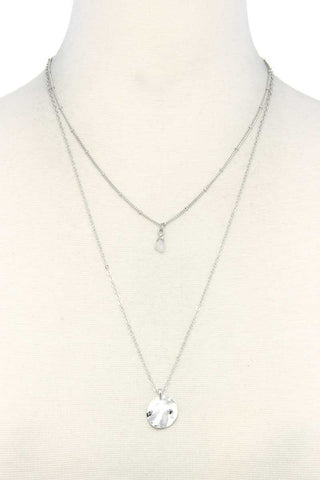 Hammered Circle Charm Layered Necklace
