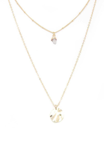 Hammered Circle Charm Layered Necklace