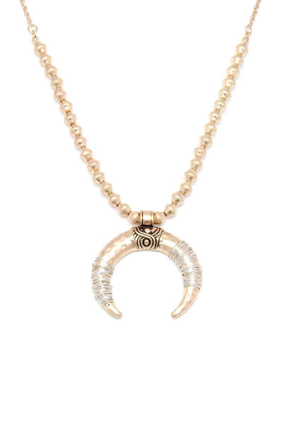 Hammered Wired Double Horn Pendant Necklace