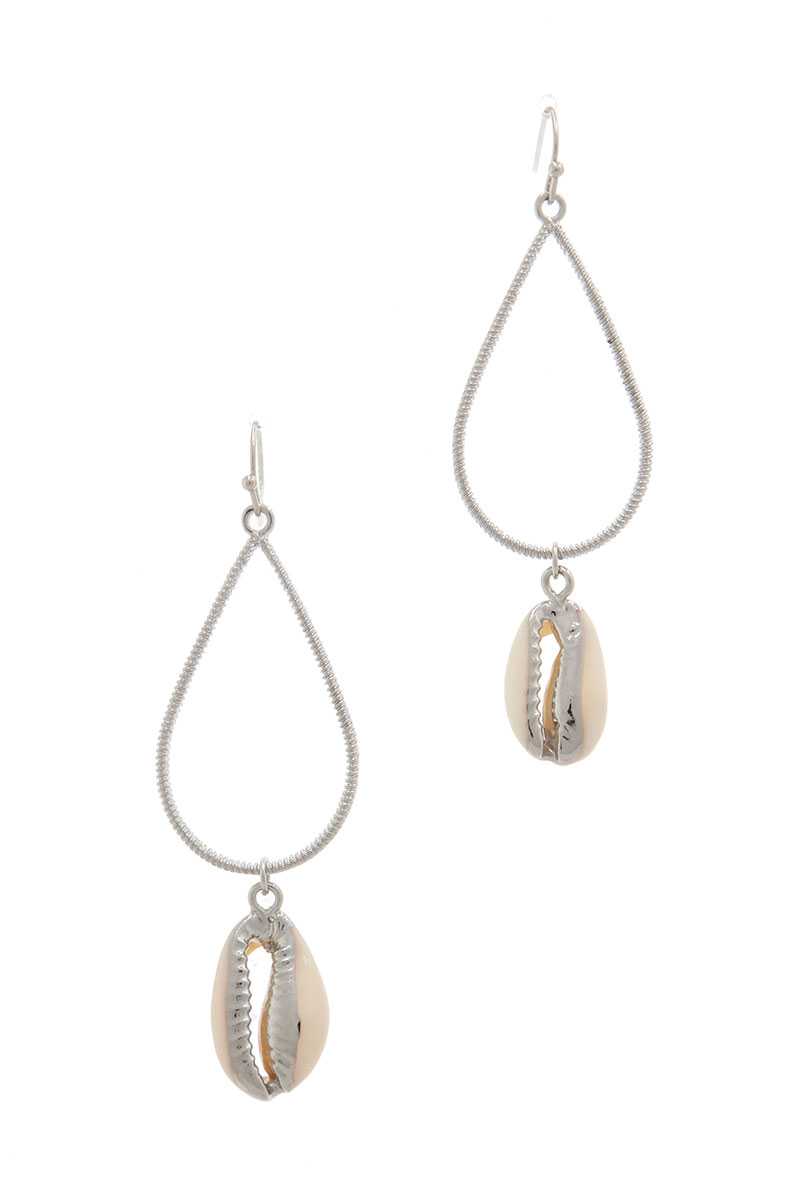 Cowrie Seashell Charm Teardrop Shape Earring