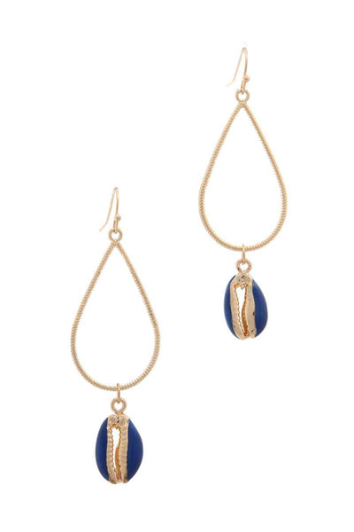 Cowrie Seashell Charm Teardrop Shape Earring