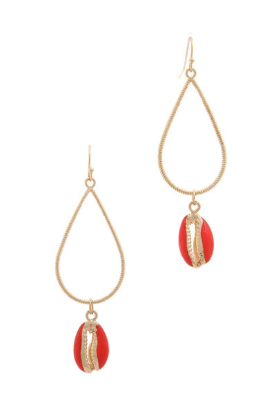 Cowrie Seashell Charm Teardrop Shape Earring