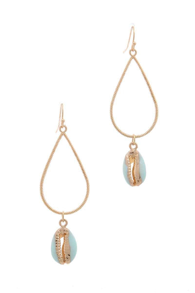 Cowrie Seashell Charm Teardrop Shape Earring