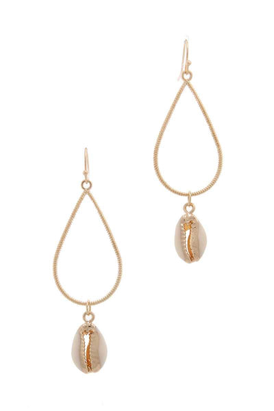 Cowrie Seashell Charm Teardrop Shape Earring
