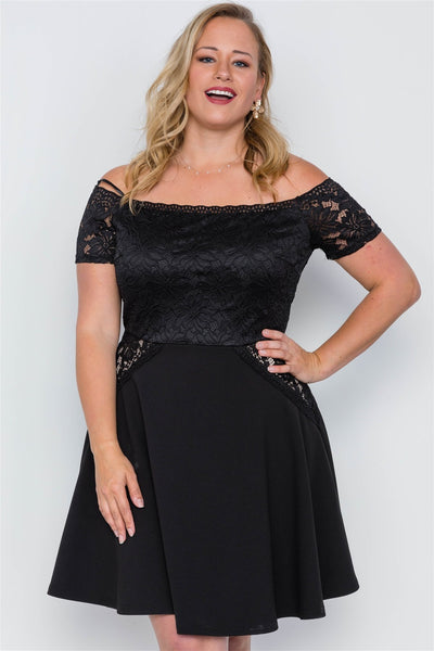 Plus Size Off-the-shoulder Skater Mini Dress