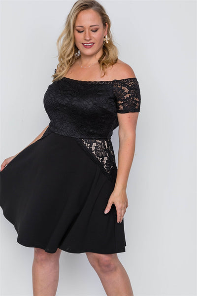 Plus Size Off-the-shoulder Skater Mini Dress