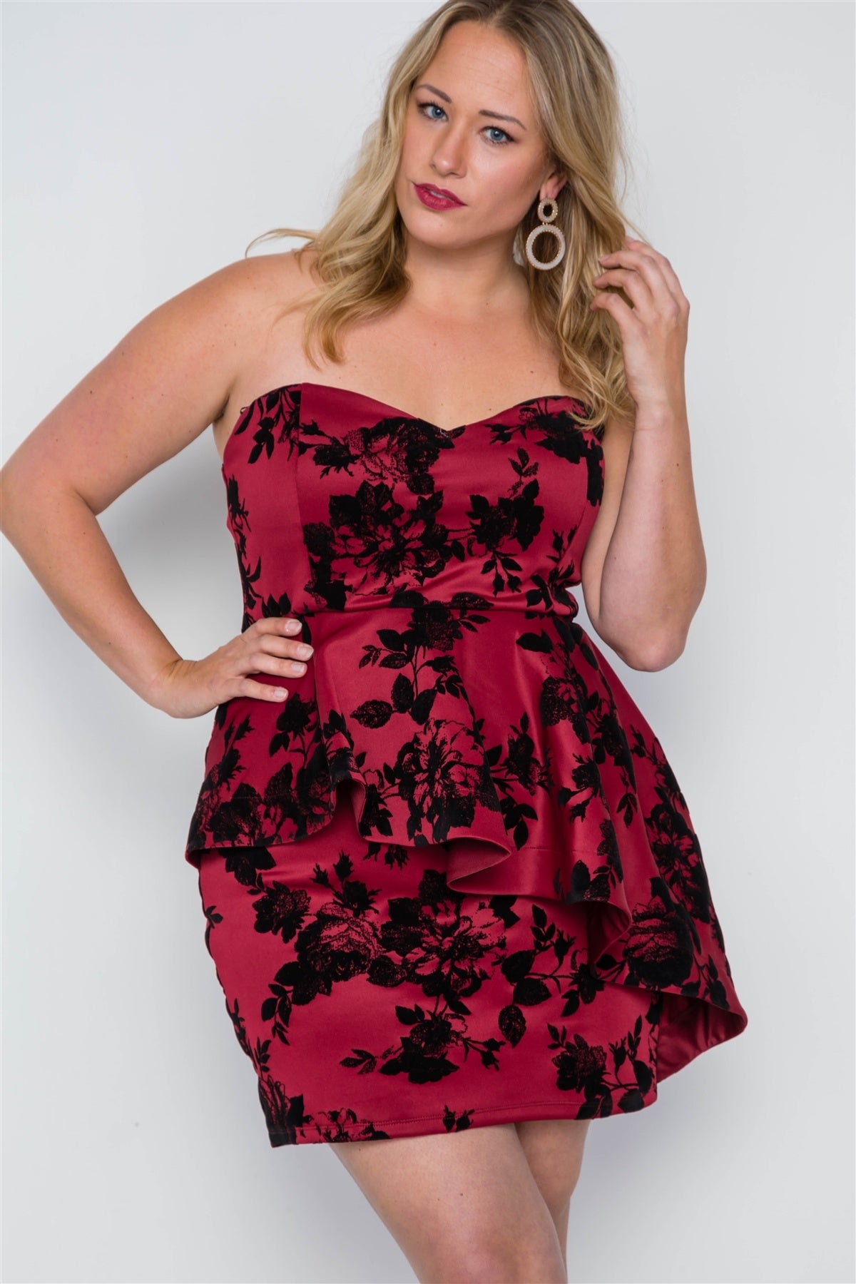 Plus Size Strapless Floral Sweetheart Mini Dress