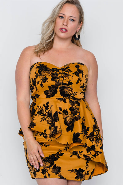 Plus Size Strapless Floral Sweetheart Mini Dress