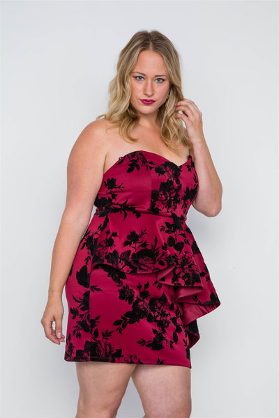 Plus Size Strapless Floral Sweetheart Mini Dress