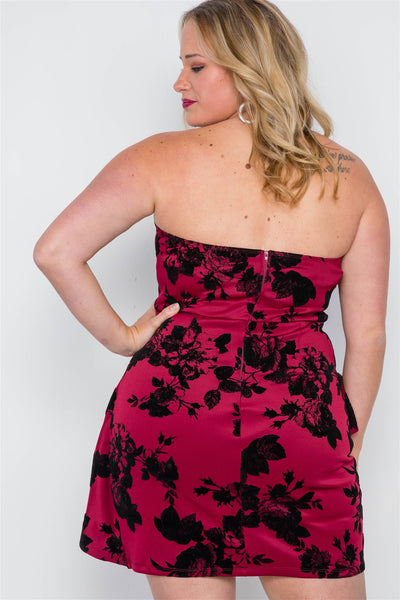 Plus Size Strapless Floral Sweetheart Mini Dress