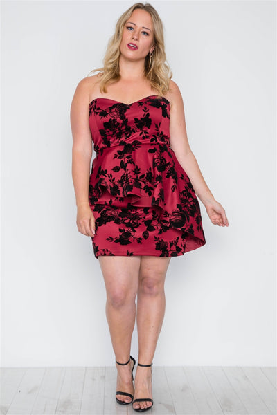 Plus Size Strapless Floral Sweetheart Mini Dress