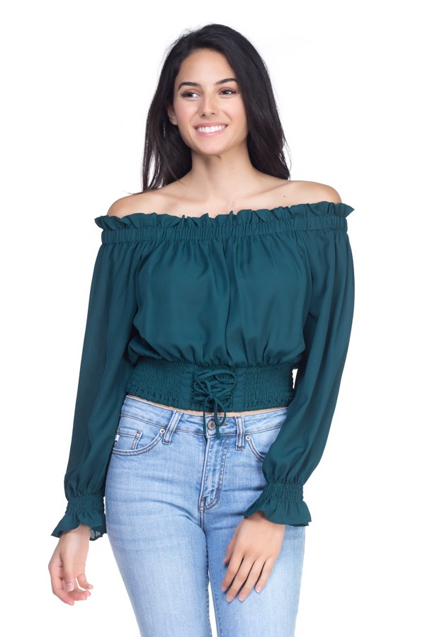 Smock Bottom Ruffle Off Shoulder Shirt