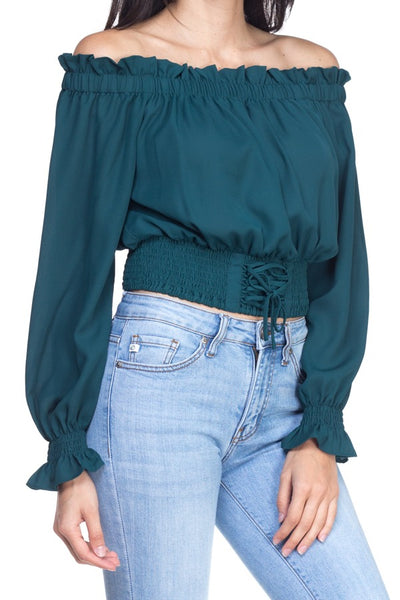 Smock Bottom Ruffle Off Shoulder Shirt