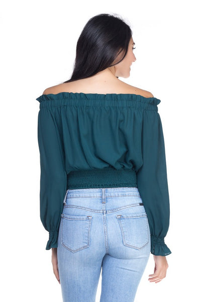 Smock Bottom Ruffle Off Shoulder Shirt