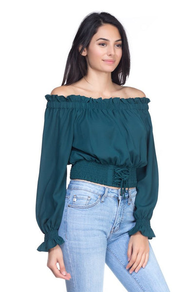Smock Bottom Ruffle Off Shoulder Shirt