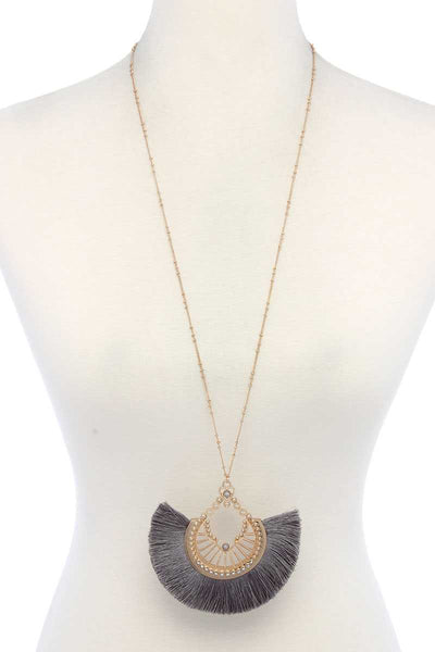 Metal Fan Tassel Pendant Necklace