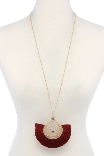 Metal Fan Tassel Pendant Necklace