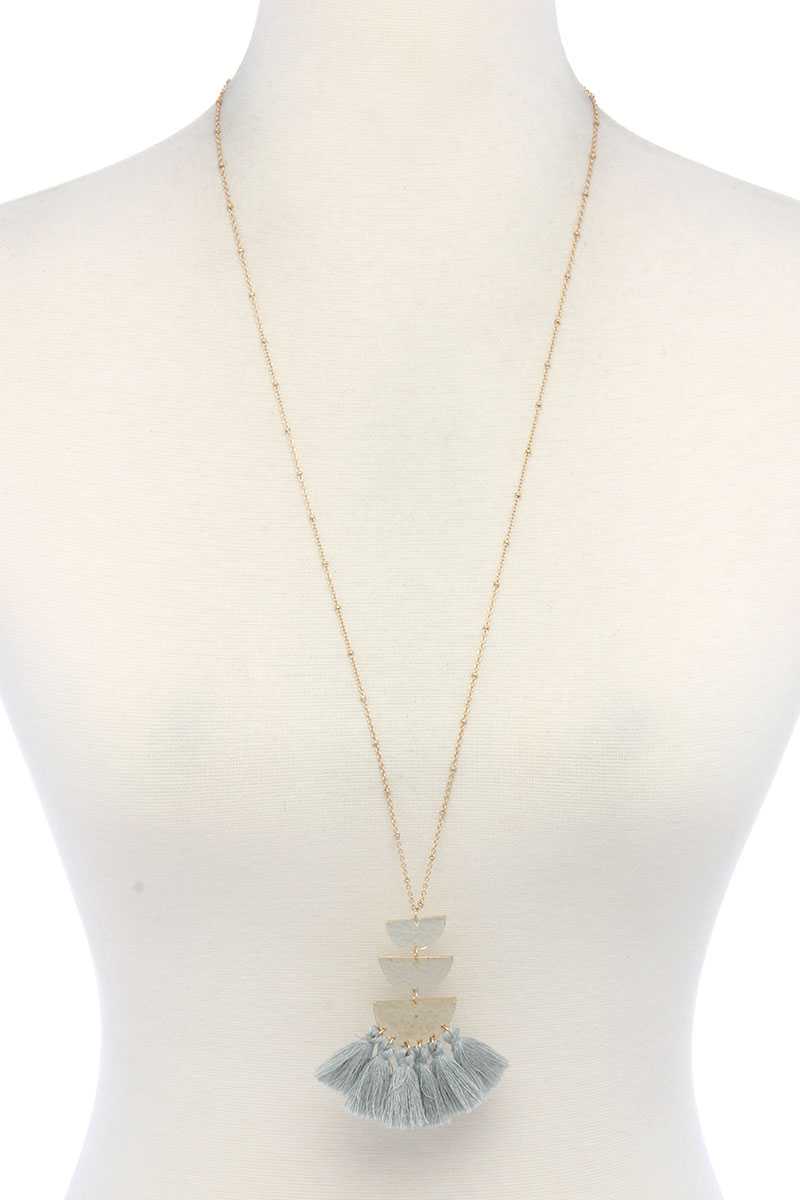 Hammered Metal Half Circle Tassel Pendant Necklace
