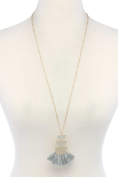 Hammered Metal Half Circle Tassel Pendant Necklace