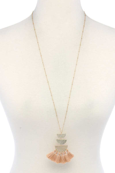 Hammered Metal Half Circle Tassel Pendant Necklace