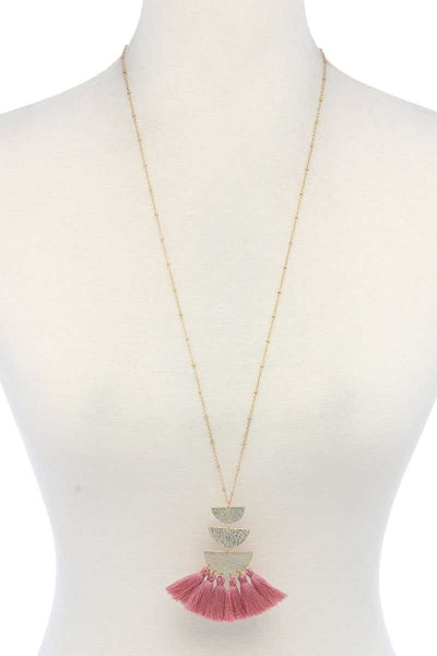 Hammered Metal Half Circle Tassel Pendant Necklace