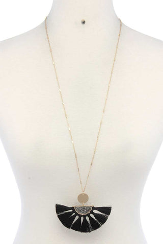 Half Circle Pixie Bead Fan Tassel Pendant Necklace