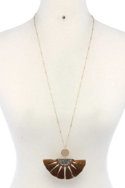 Half Circle Pixie Bead Fan Tassel Pendant Necklace